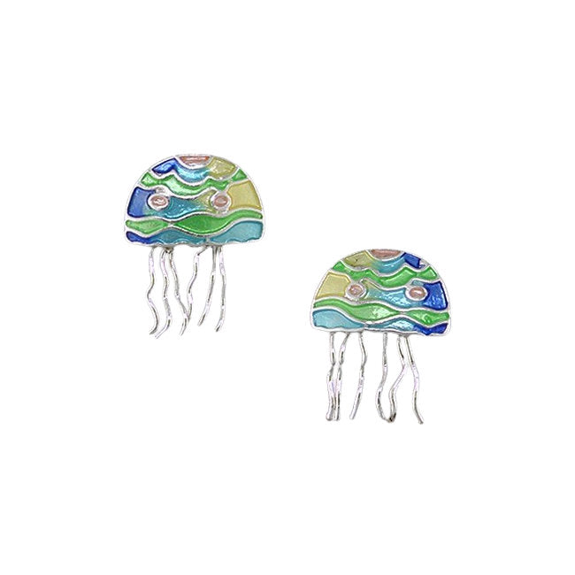 Jellyfish Sterling Silver plated Earrings with hand-painted Enamels