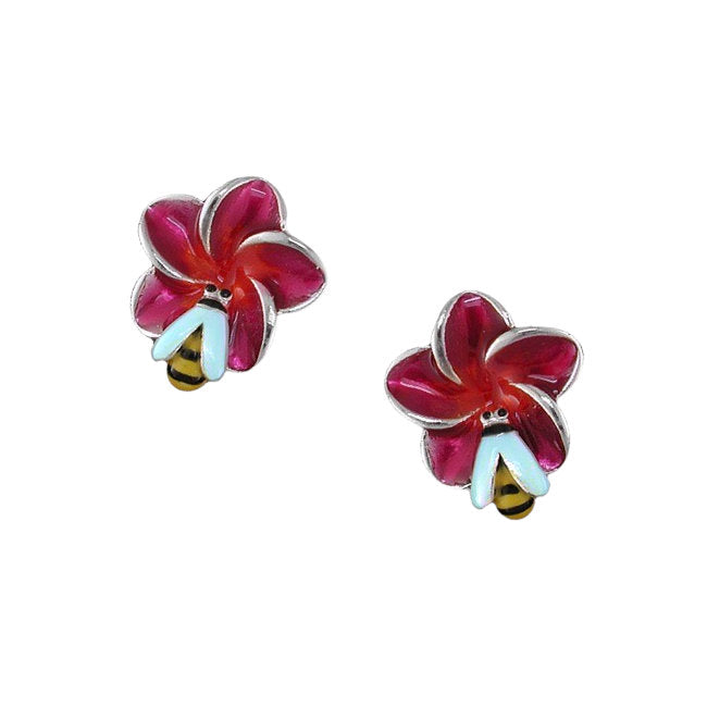 Bee & Flower Sterling Silver plated Earrings with hand-painted Enamels