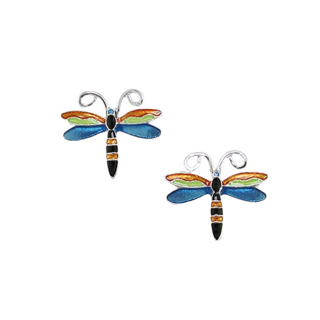 Dragonfly Sterling Silver plated Earrings with Enamels