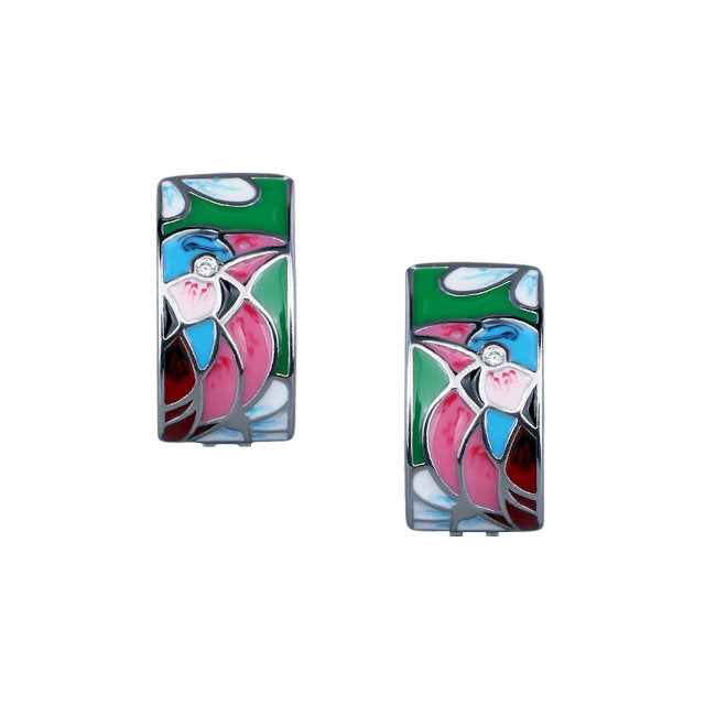 Bird Sterling Silver plated huggie Earrings with Enamels