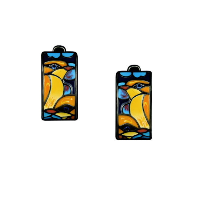 Bird Sterling Silver plated huggie Earrings with Enamels & Cubic Zirconia