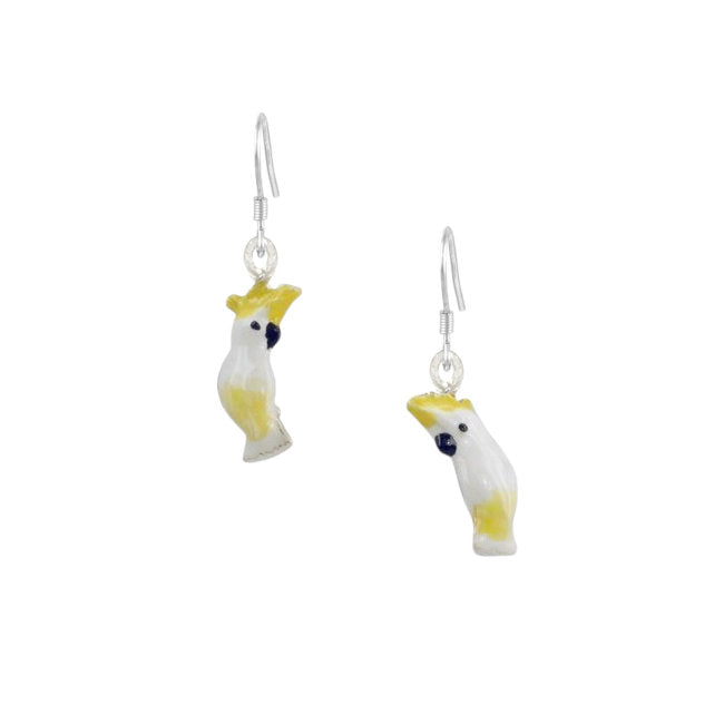 Cockatoo Sterling Silver hook Earrings with Enamels