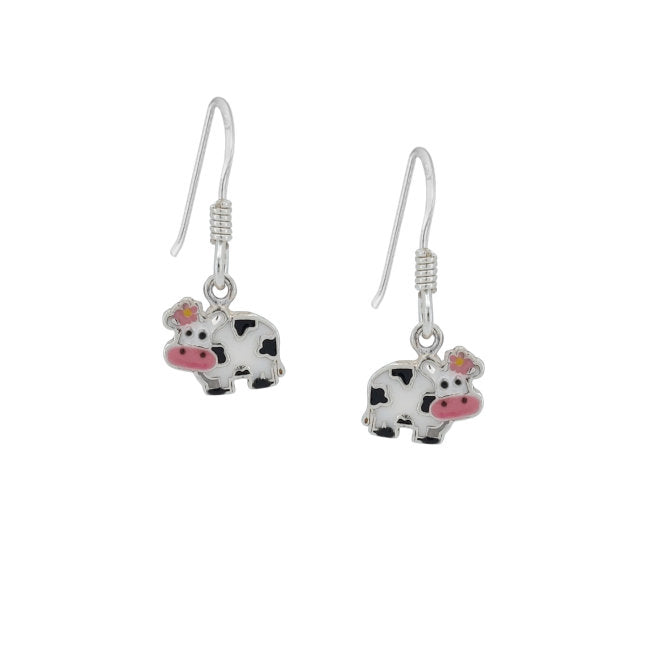Cow Sterling Silver hook Earrings with Enamels