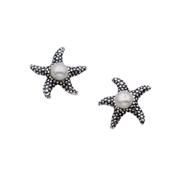 Starfish Sterling Silver Earrings with Freshwater Pearl