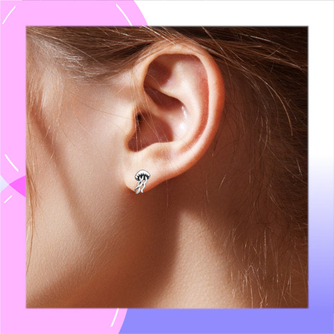 Jellyfish Sterling Silver stud Earrings modelled