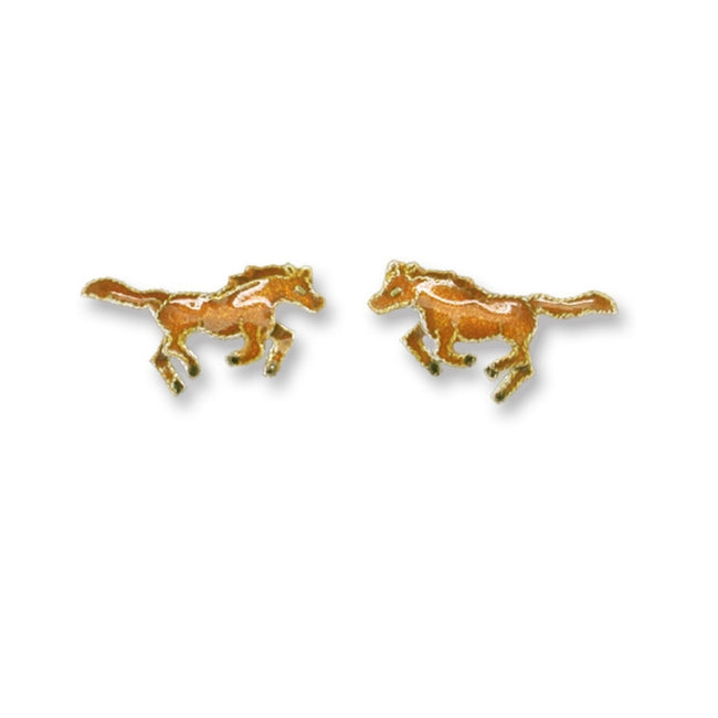 Chestnut Horse Sterling Silver Earrings with Enamels