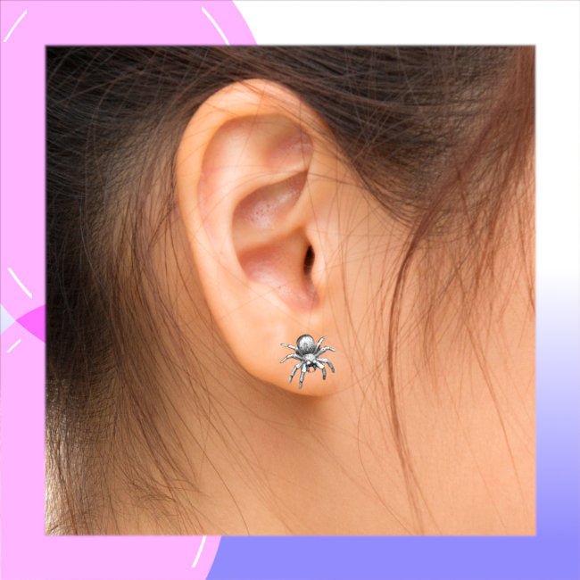 Spider Sterling Silver stud Earrings modelled