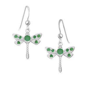 Dragonfly Sterling Silver Earrings with natural Emerald