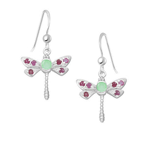 Dragonfly Sterling Silver Earrings with Emerald & Ruby