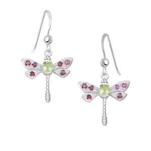 Dragonfly Sterling Silver Earrings with Peridot & Tourmaline