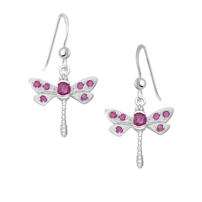 Dragonfly Sterling Silver Earrings with Ruby