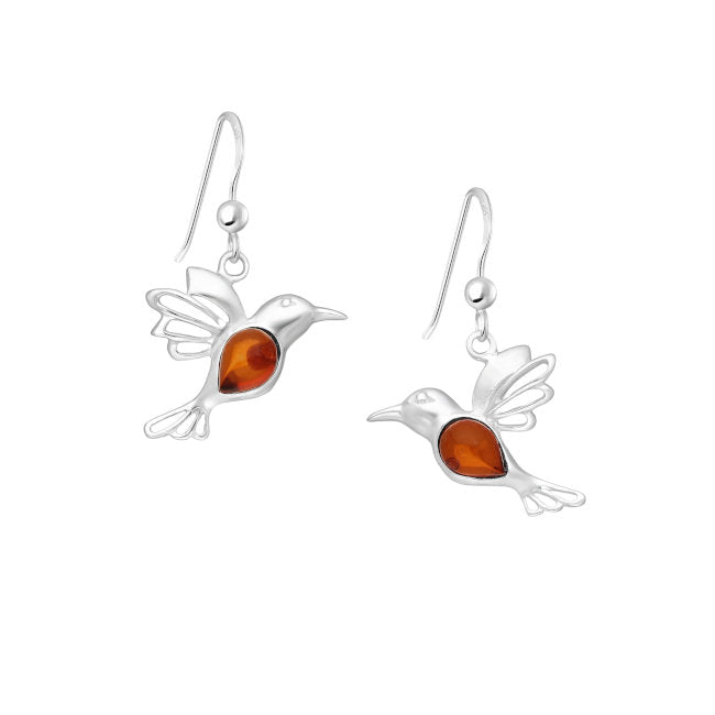 Bird Sterling Silver Earrings with Baltic Amber