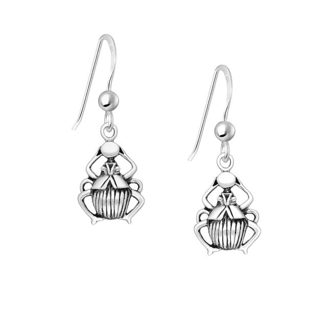Scarab Beetle Sterling Silver Earrings