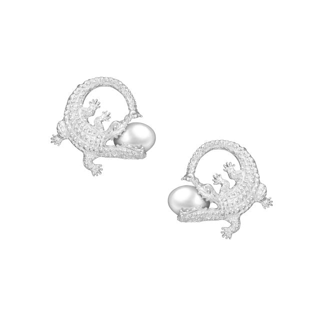 Crocodile Sterling Silver Earrings with Freshwater Pearls