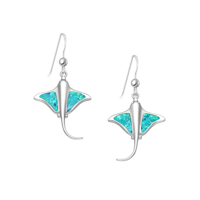 Stingray Sterling Silver and lab-created Opal dangle Earrings