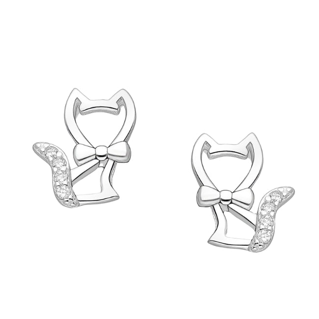 Cat Sterling Silver Earrings with Cubic Zirconia