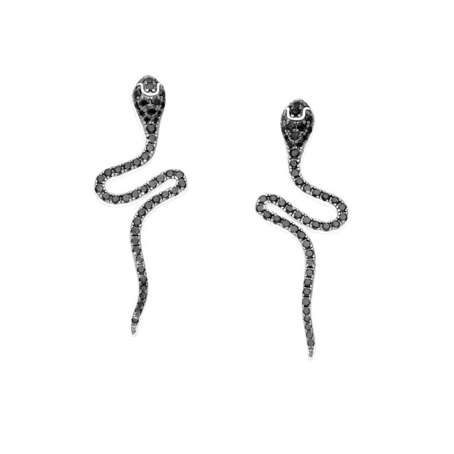 Snake Sterling Silver Black Spinel dangle Earrings