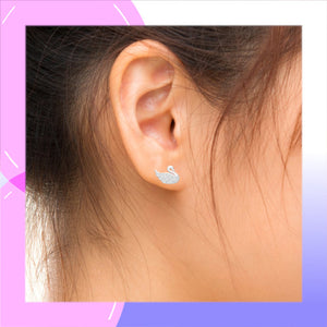 Swan Sterling Silver Cubic Zirconia stud Earrings modelled