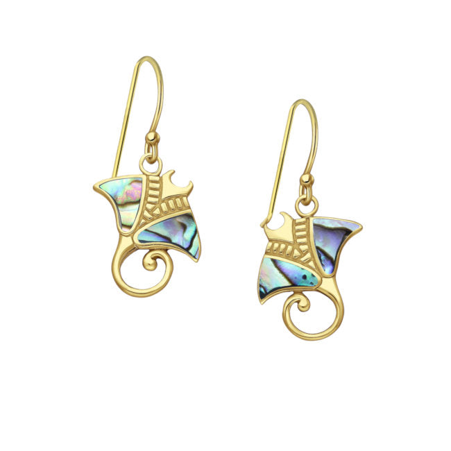 Manta Ray 18kt Gold Vermeil Abalone dangle Earrings
