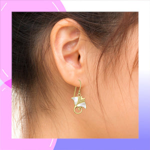 Manta Ray Mother of Pearl & 18kt Gold Vermeil dangle Earrings modelled