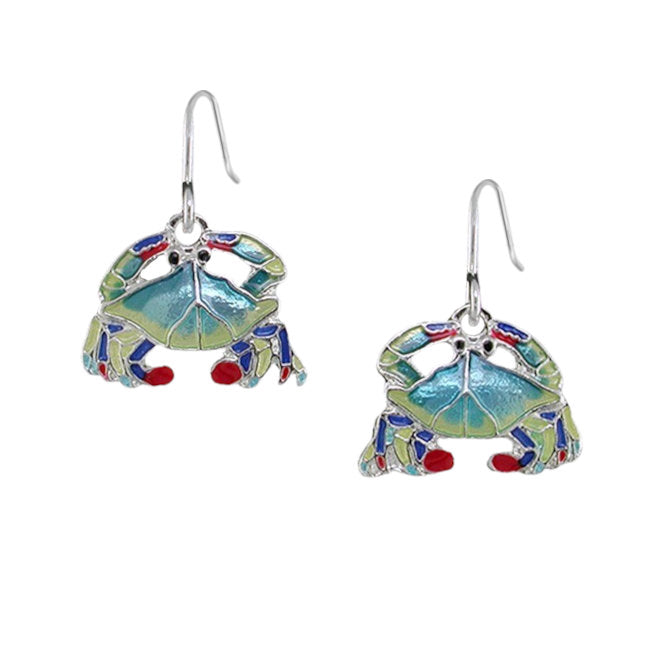 Crab Sterling Silver plated hook Earrings with hand-painted Enamels