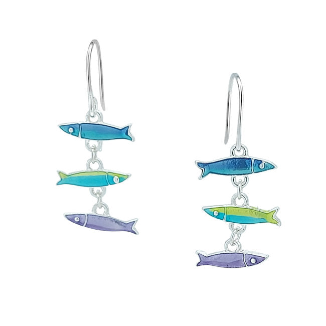 Fish Sterling Silver plated dangle Earrings with hand-painted Enamels