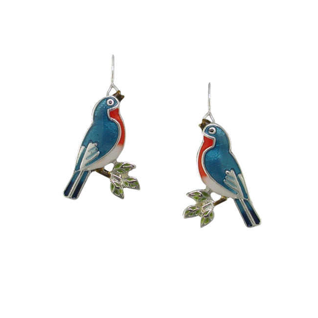 Bluebird Sterling Silver plated Earrings with hand-painted Enamels