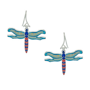 Dragonfly Calypso Sterling Silver plated dangle Earrings with hand-painted Enamels