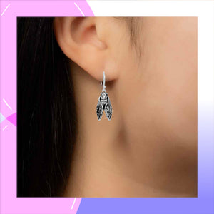Cicada Sterling Silver dangle Earrings modelled