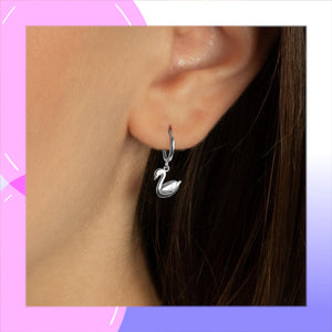 Swan Sterling Silver huggie Earrings modelled
