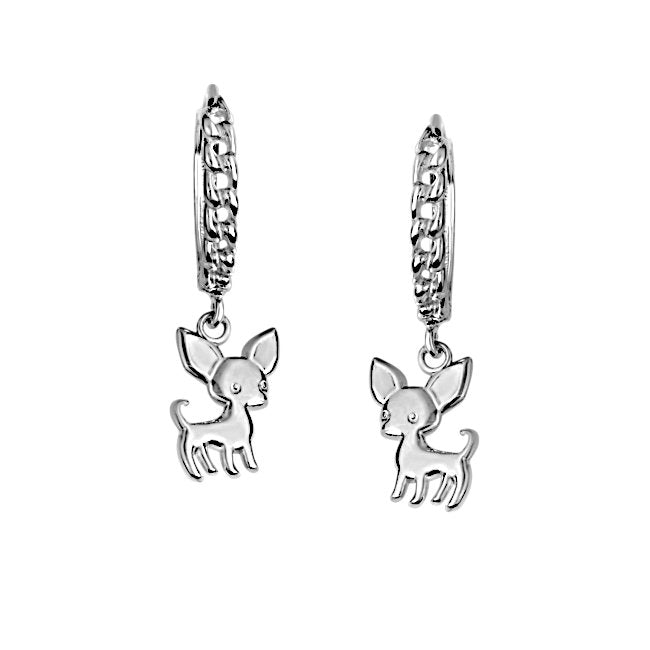 Chihuahua Dog Sterling Silver Cuban Link huggie Earrings