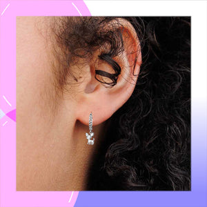 Chihuahua Dog Sterling Silver Cuban Link huggie Earrings modelled