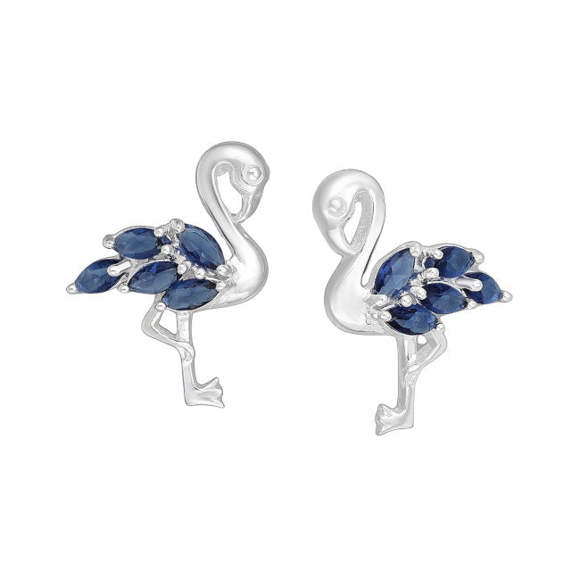 Flamingo Sterling Silver with Blue Cubic Zirconia stud Earrings