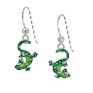 Gecko Sterling Silver hook Earrings with hand-painted Enamels