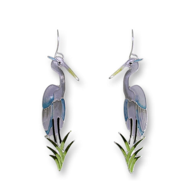 Heron Sterling Silver plated Earrings with Enamels