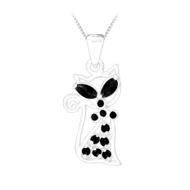 Black Cat Sterling Silver with Cubic Zirconia Pendant