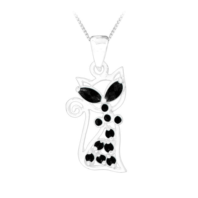Cat Sterling Silver Pendant with Black Cubic Zirconia