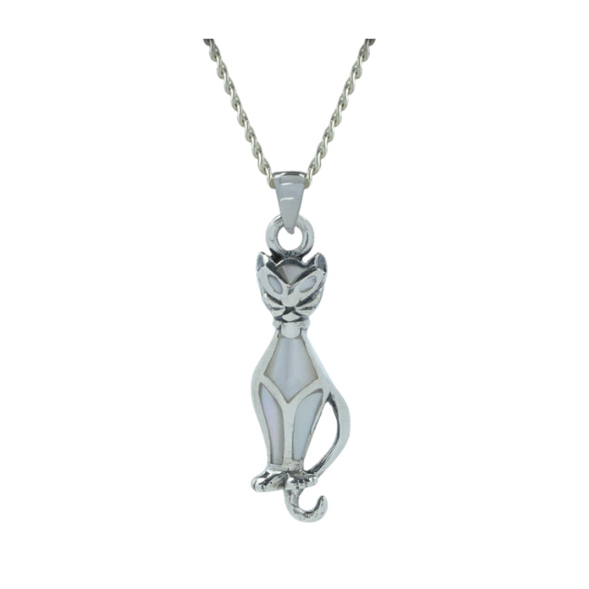 Cat Sterling Silver Pendant with Mother of Pearl