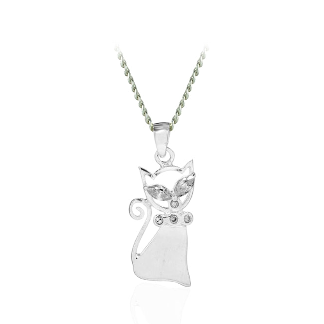 Cat Sterling Silver Pendant with Cubic Zirconia