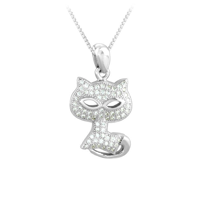 Cat Sterling Silver Pendant with Cubic Zirconia