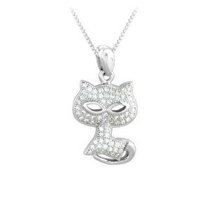 Cat Sterling Silver Pendant with Cubic Zirconia