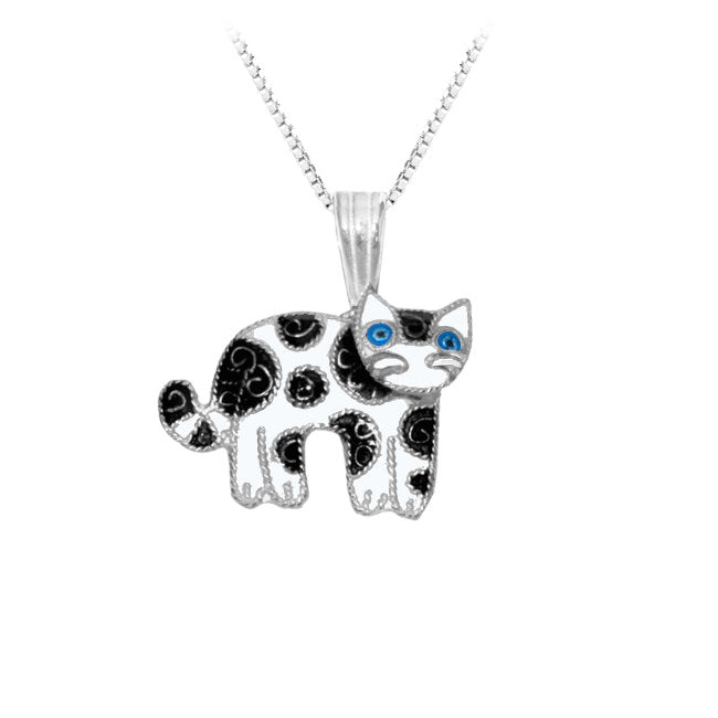 Cat Silver plated Pendant in hand-painted Enamels