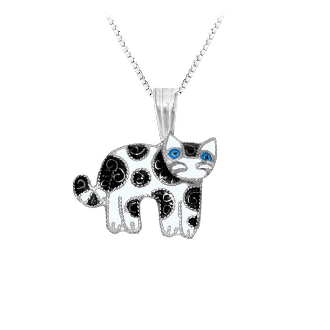 Cat Silver plated Pendant with hand-painted Enamels