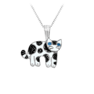 Cat Silver plated Pendant with hand-painted Enamels