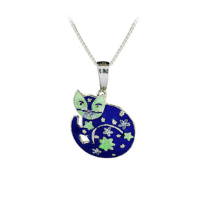 Cat with Flowers Sterling Silver Pendant with hand-painted Enamels
