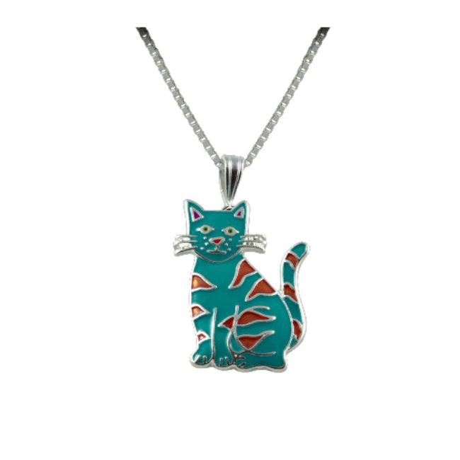 Calypso Cat Sterling Silver plated Pendant with Enamels