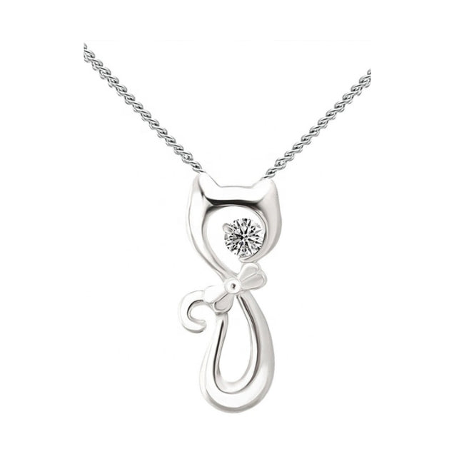 Cat with Bow Tie Sterling Silver Pendant with Cubic Zirconia