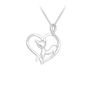 Cat in Heart Sterling Silver with Cubic Zirconia Pendant