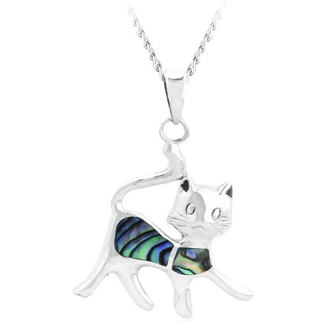 Attentive Cat Sterling Silver with Abalone Pendant