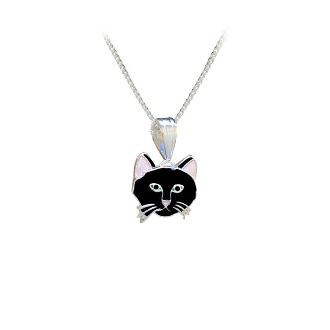 Black Cat Sterling Silver plated Pendant with hand-painted Enamels
